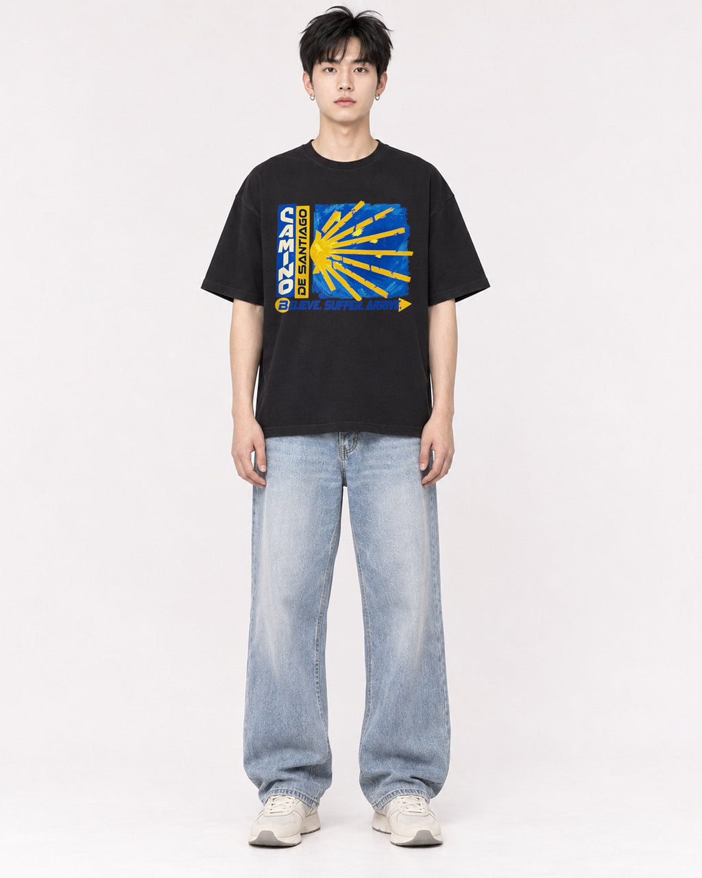 Mockup Boxy Heavyweight Tee Black male full-body 01