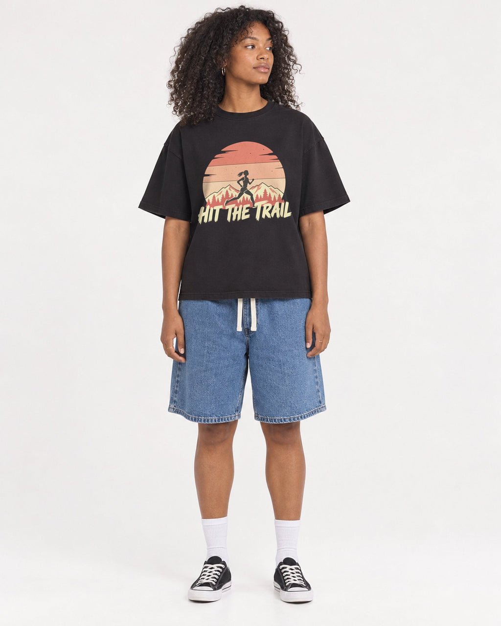 Mockup Boxy Heavyweight Tee Black female full-body 05