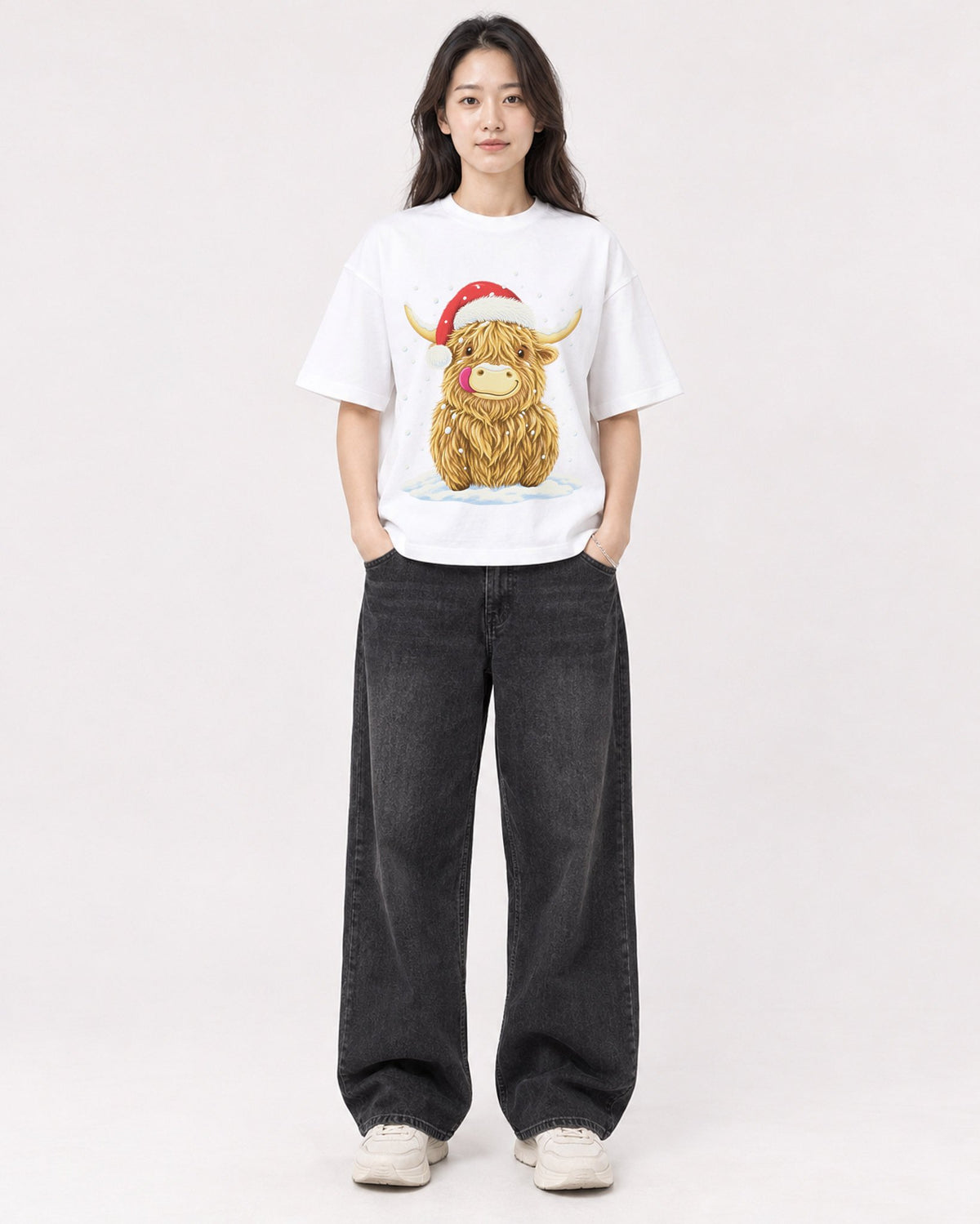 Mockup Boxy Heavyweight Tee White female full-body 03