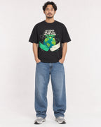 Mockup Boxy Heavyweight Tee Black male full-body 02