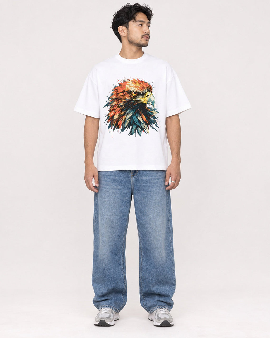 Mockup Boxy Heavyweight Tee White male full-body 02