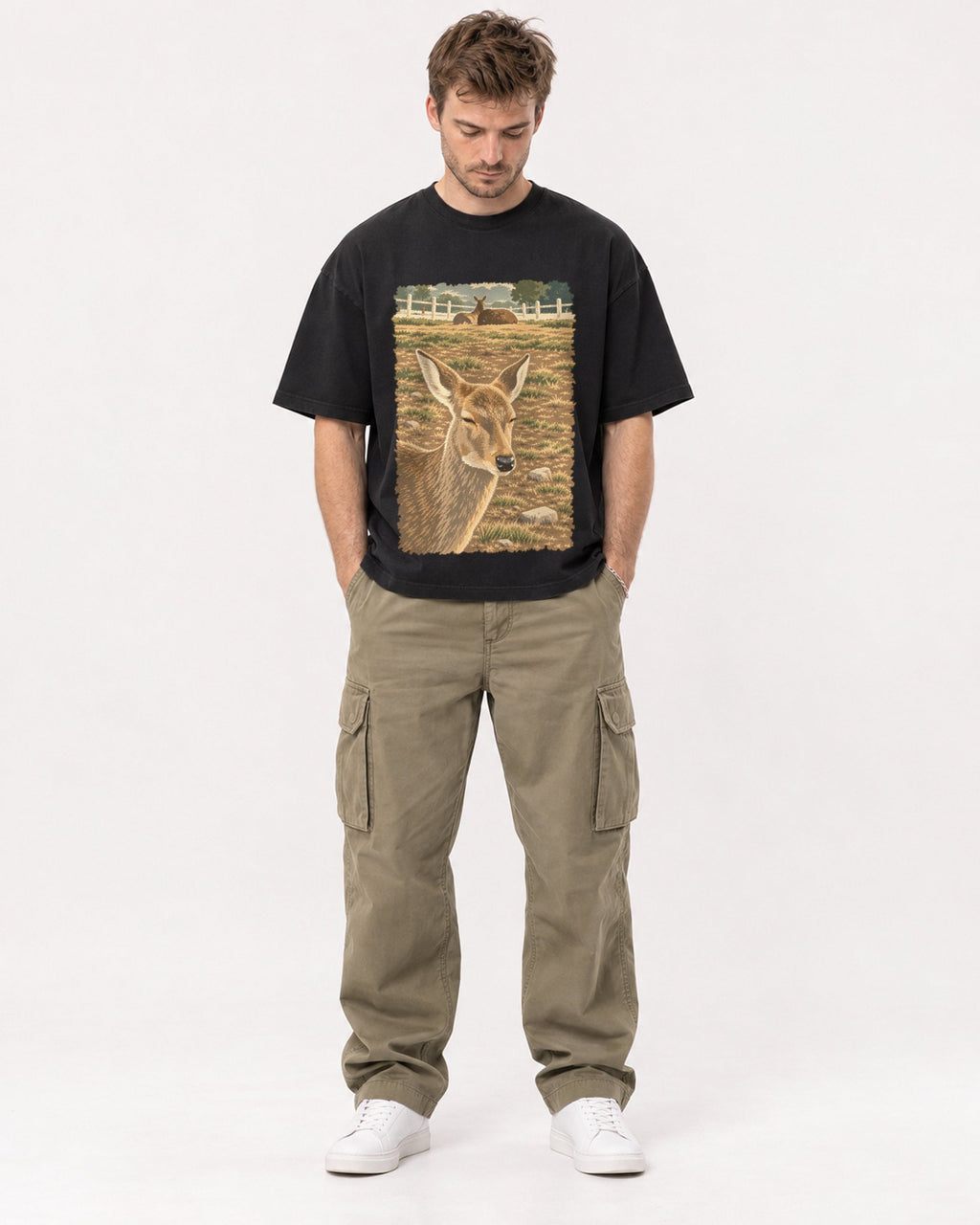 Mockup Boxy Heavyweight Tee Black male full-body 08