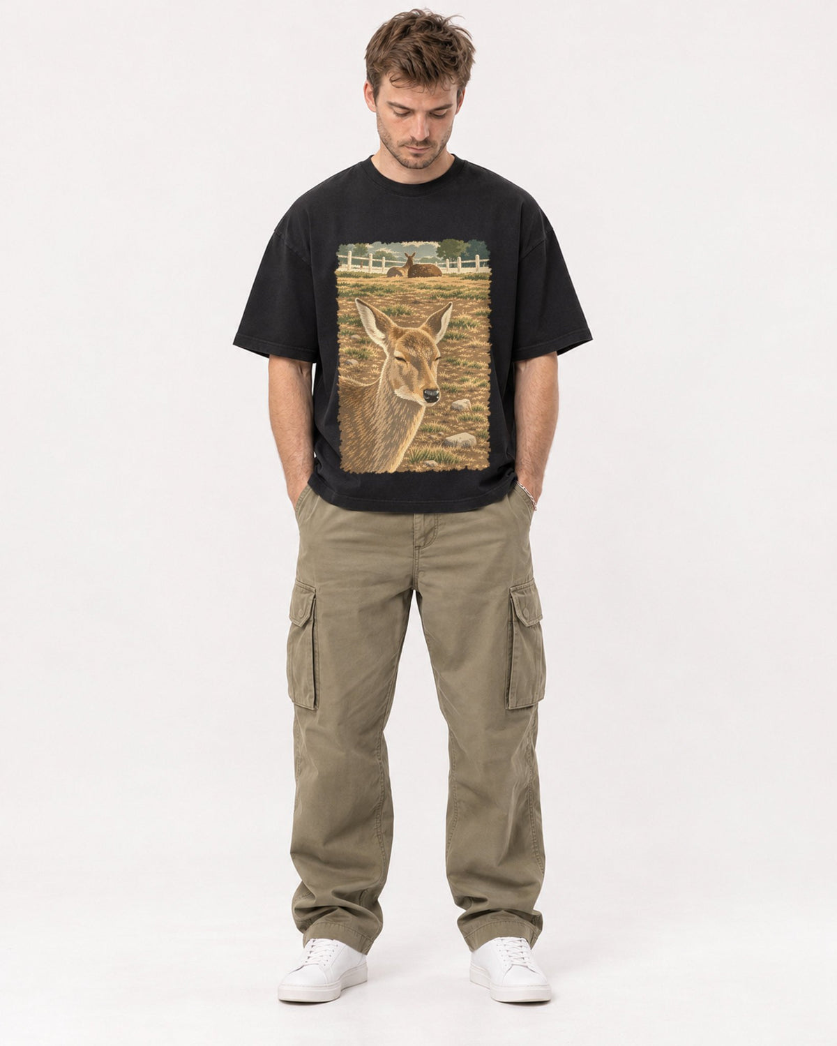 Mockup Boxy Heavyweight Tee Black male full-body 08
