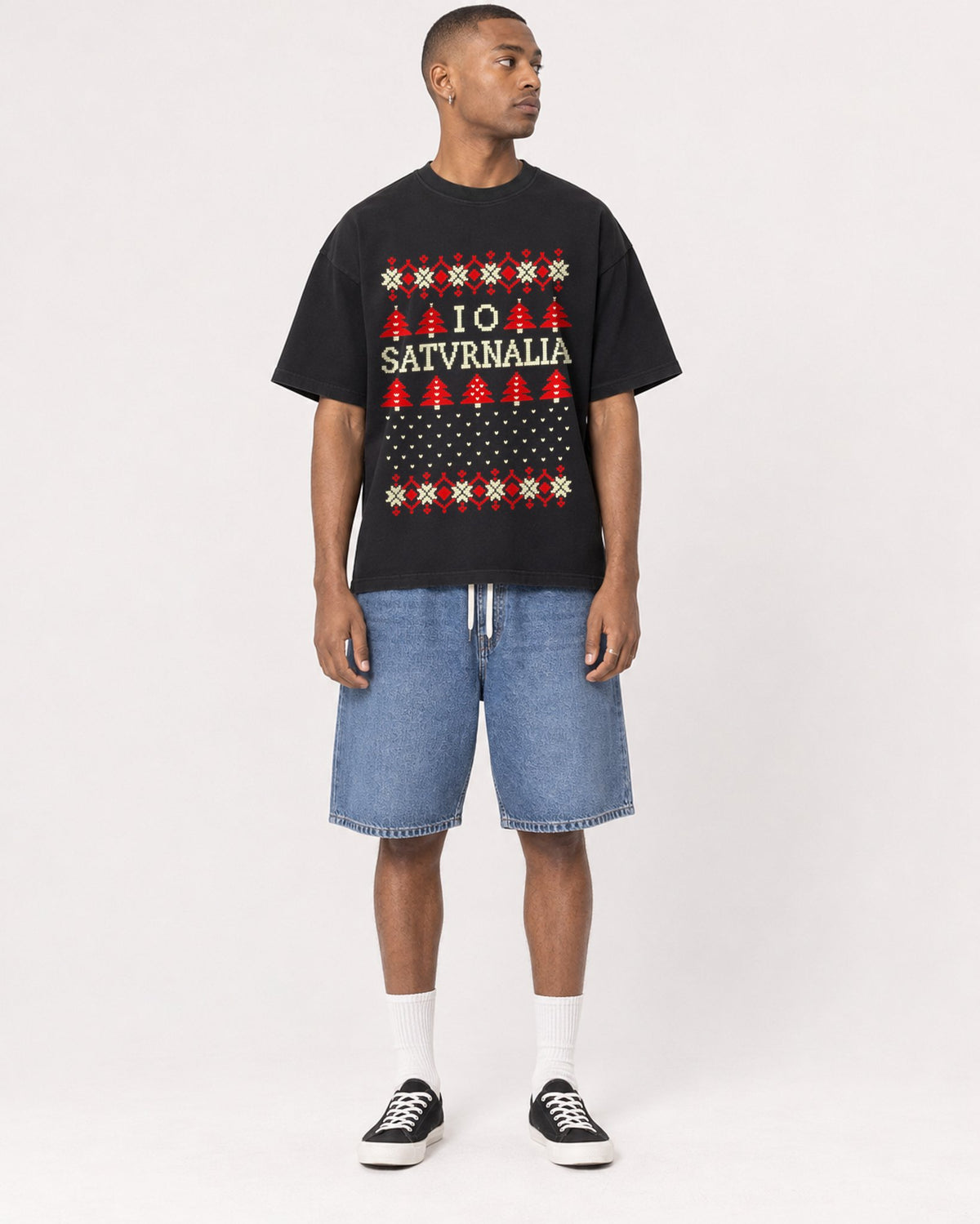 Mockup Boxy Heavyweight Tee Black male full-body 35