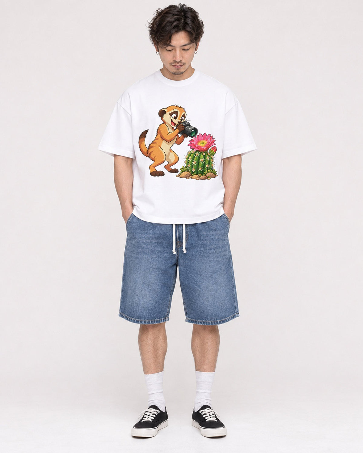 Mockup Boxy Heavyweight Tee White male full-body 03