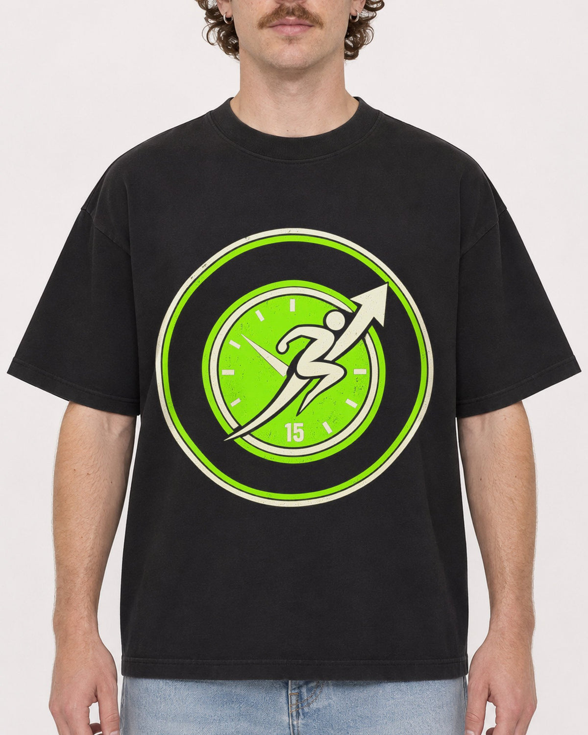 Mockup Boxy Heavyweight Tee Black male close-up 09