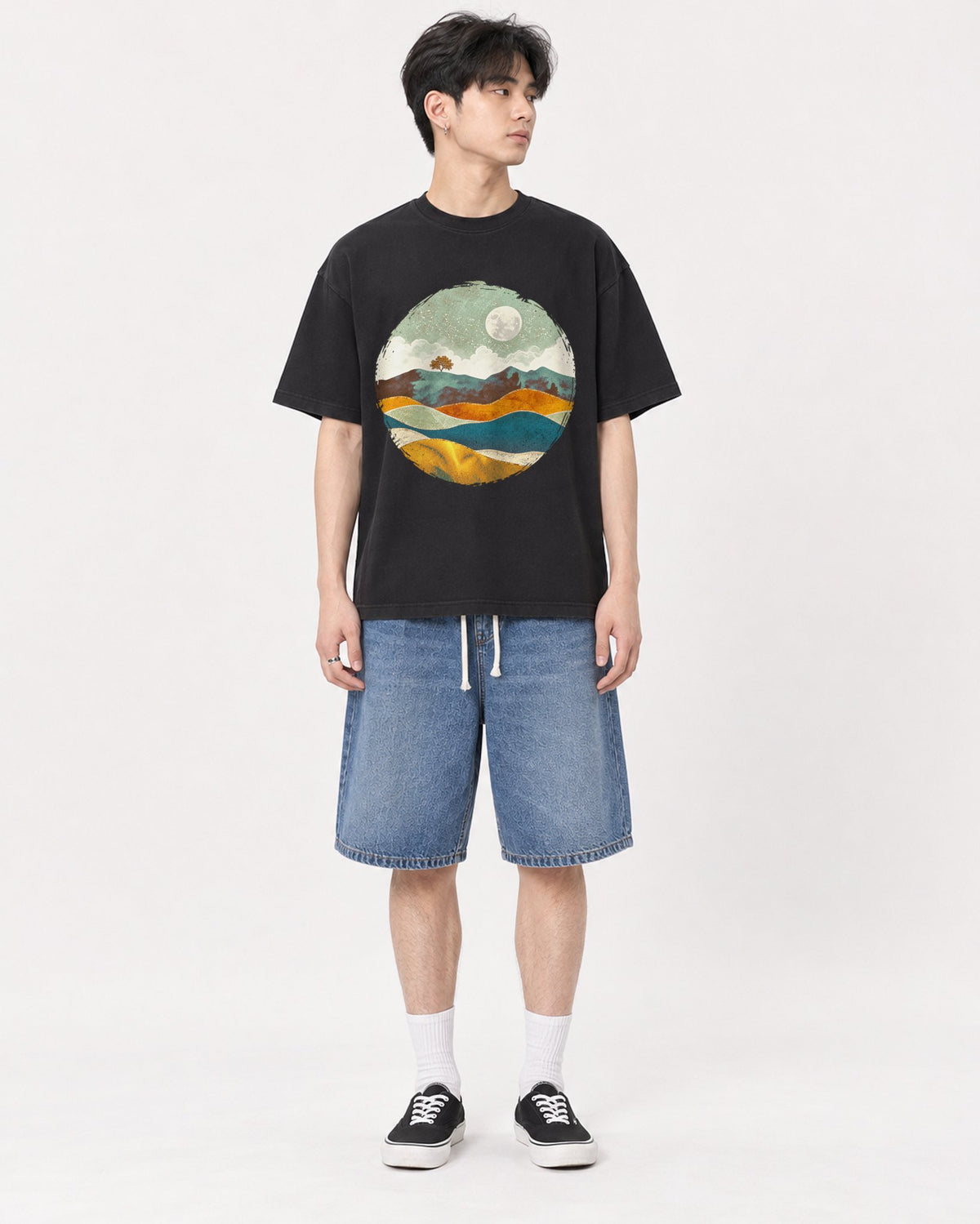 Mockup Boxy Heavyweight Tee Black male full-body 31
