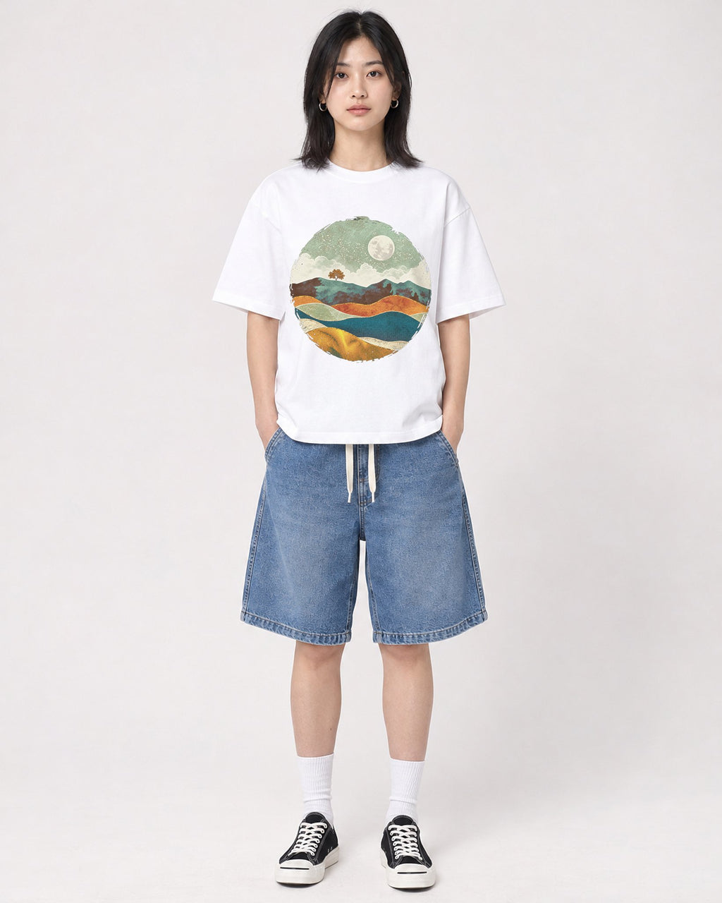 Mockup Boxy Heavyweight Tee White female full-body 31