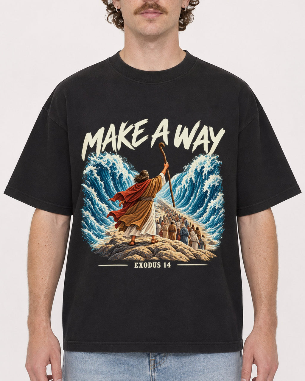 Mockup Boxy Heavyweight Tee Black male close-up 09