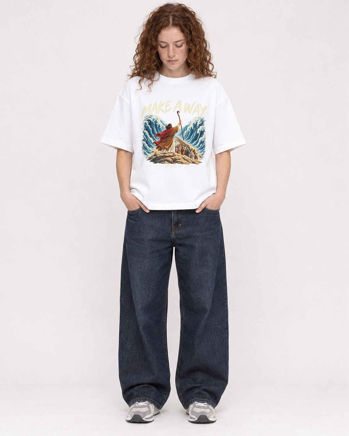 Mockup Boxy Heavyweight Tee White female full-body 09