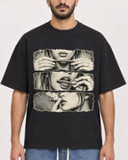 Mockup Boxy Heavyweight Tee Black male close-up 07