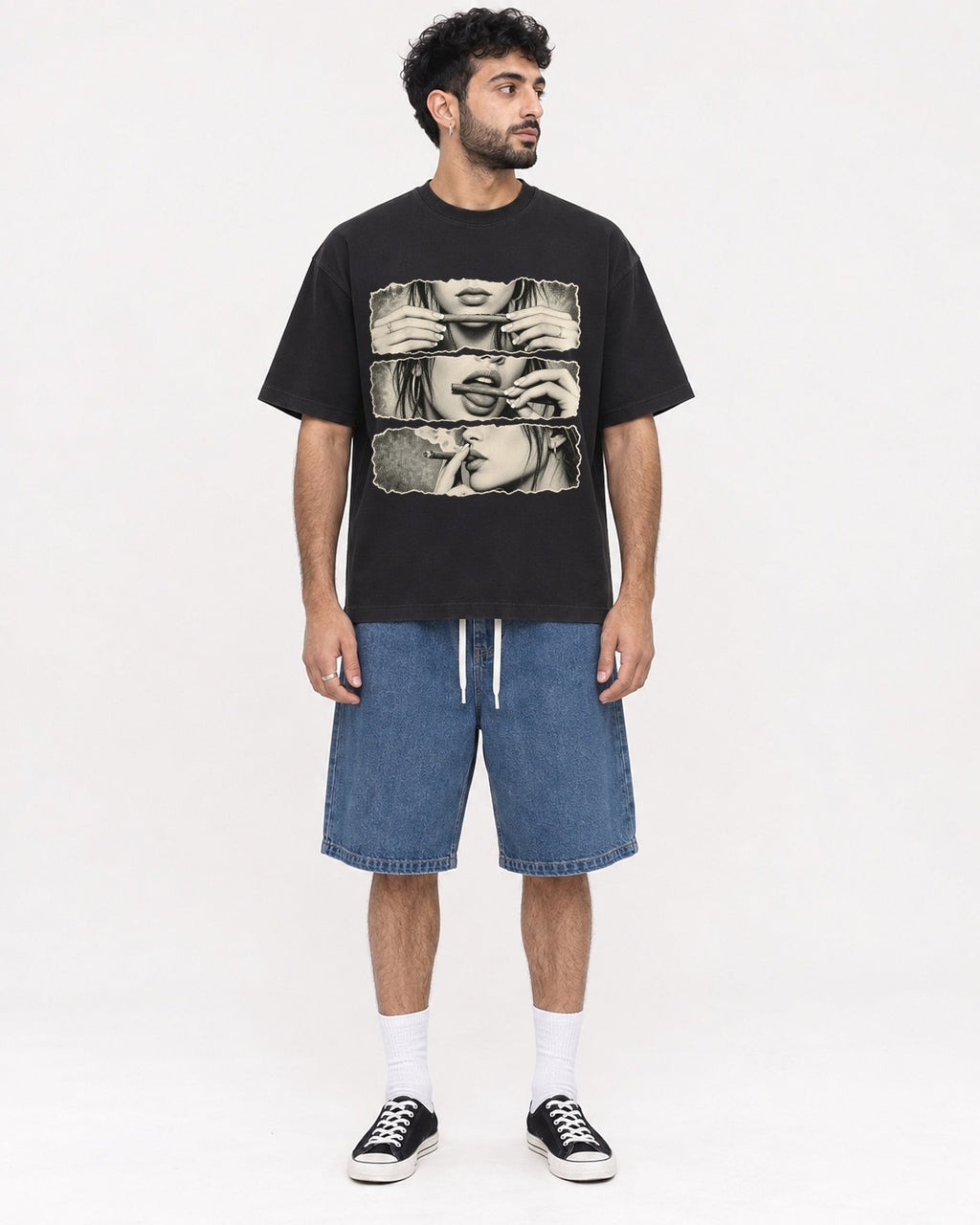 Mockup Boxy Heavyweight Tee Black male full-body 07