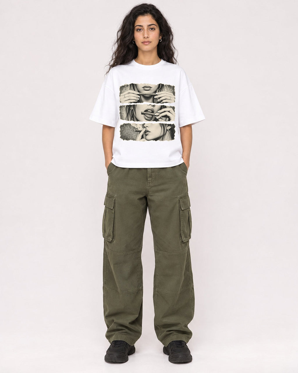 Mockup Boxy Heavyweight Tee White female full-body 07