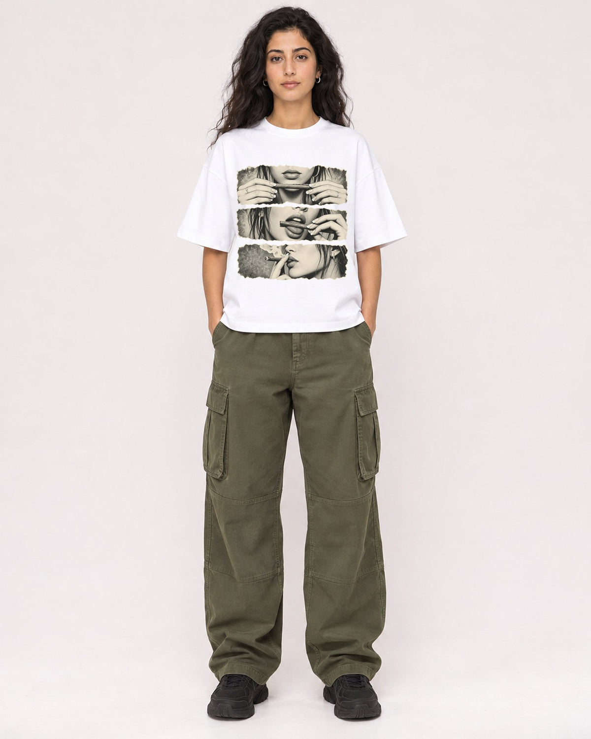 Mockup Boxy Heavyweight Tee White female full-body 07
