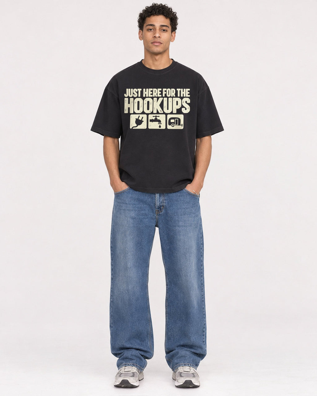 Mockup Boxy Heavyweight Tee Black male full-body 10