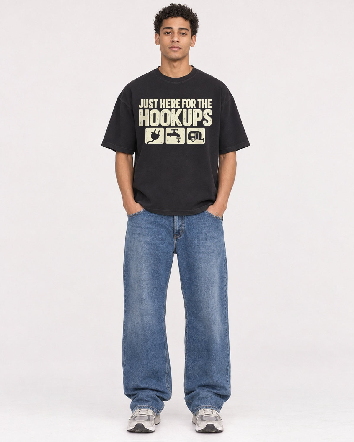 Mockup Boxy Heavyweight Tee Black male full-body 10