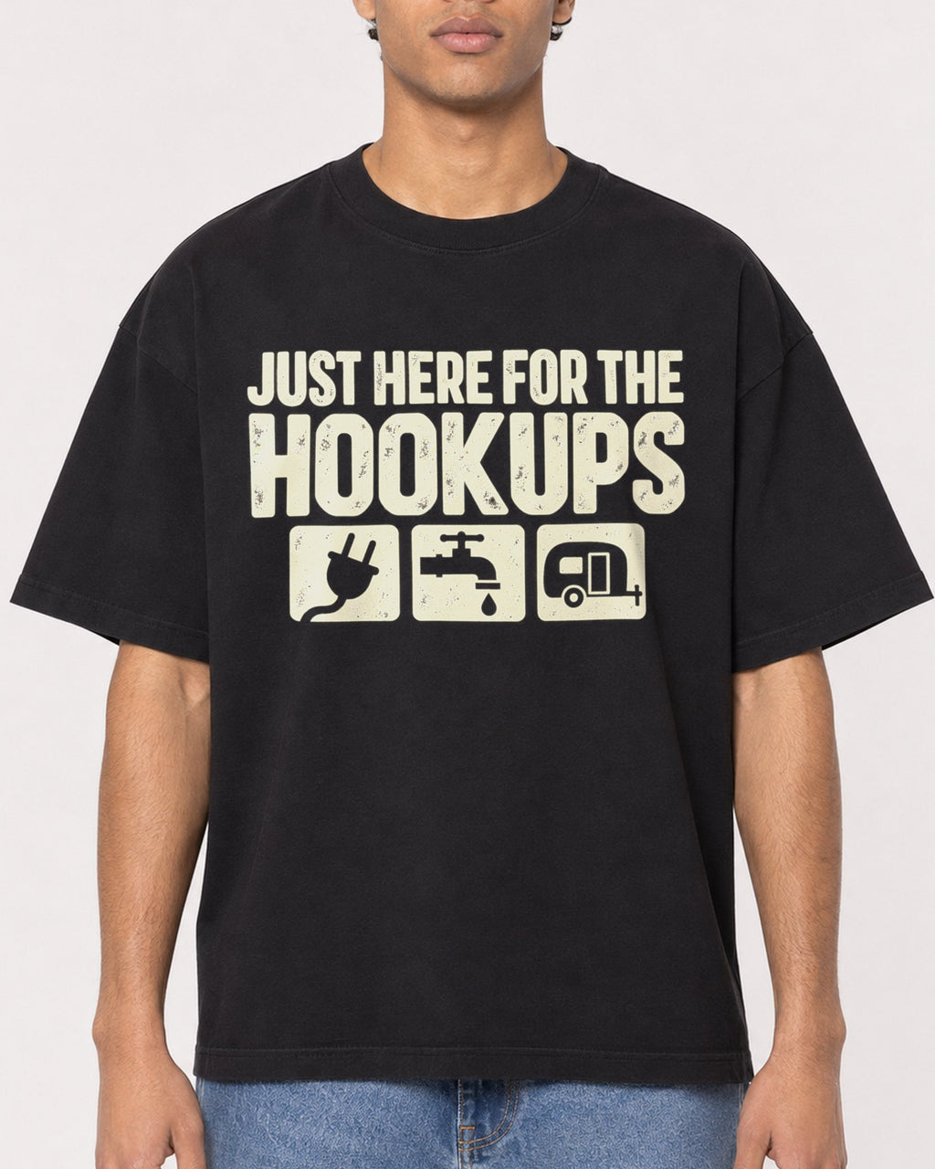 Mockup Boxy Heavyweight Tee Black male close-up 10