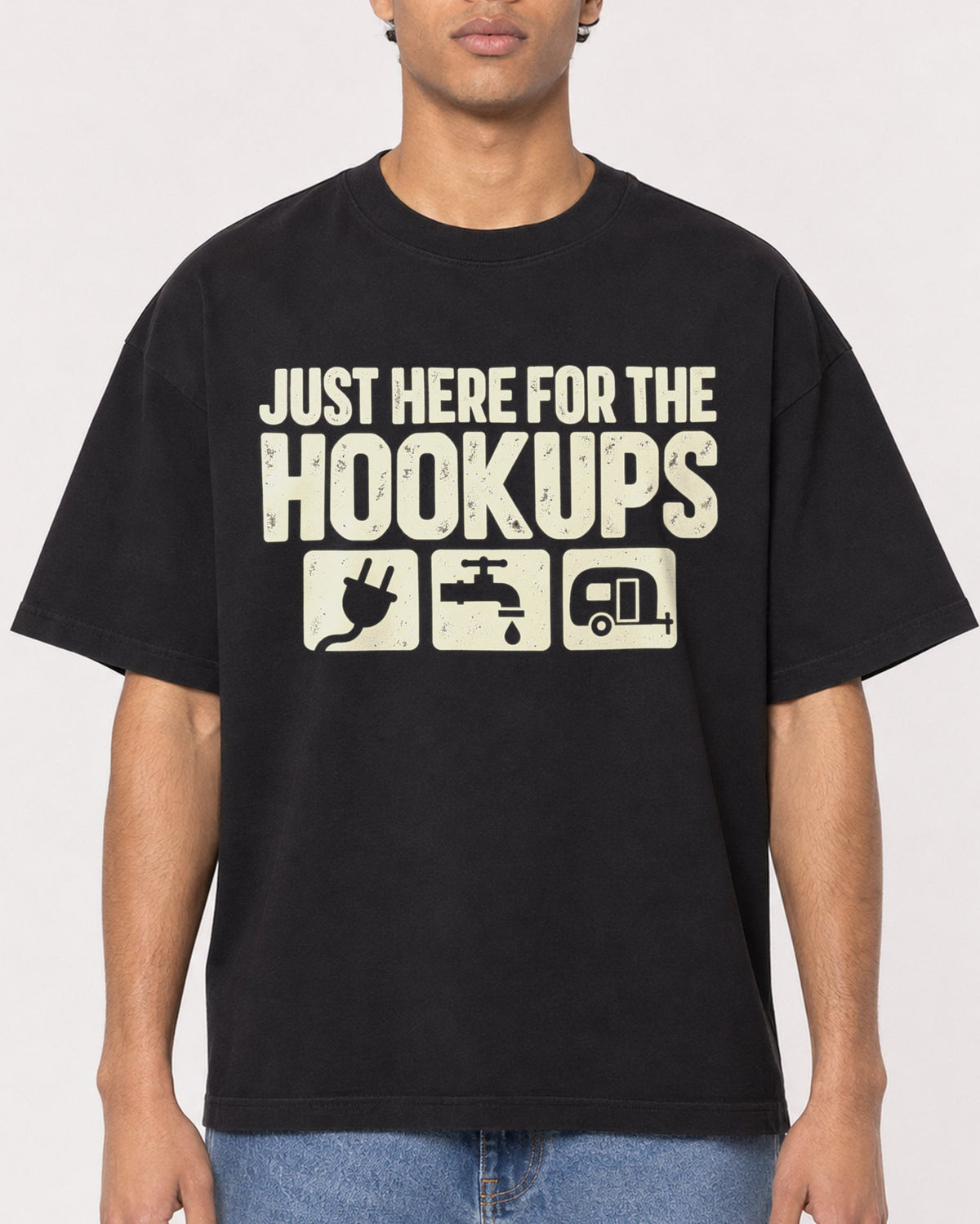 Mockup Boxy Heavyweight Tee Black male close-up 10