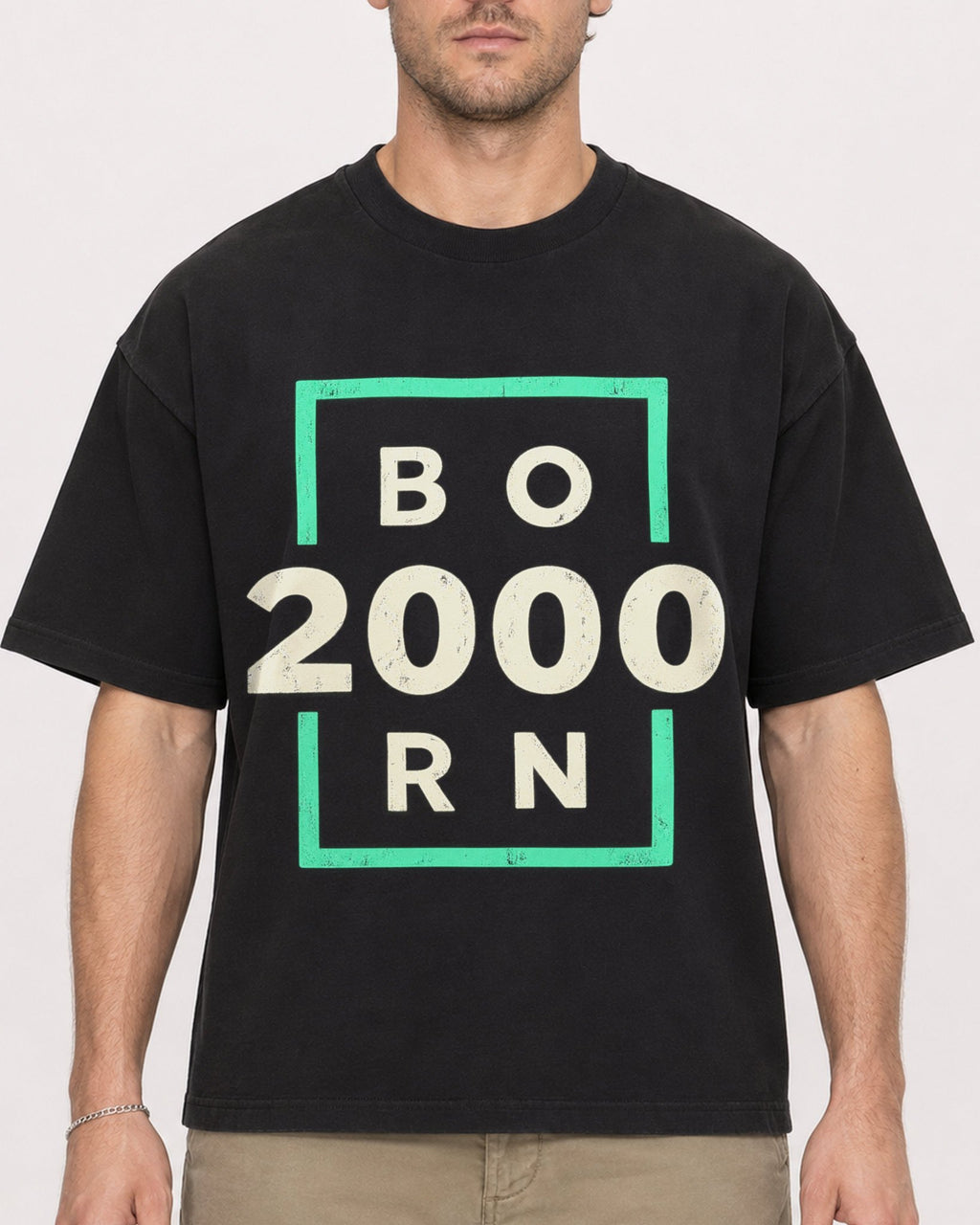 Mockup Boxy Heavyweight Tee Black male close-up 08