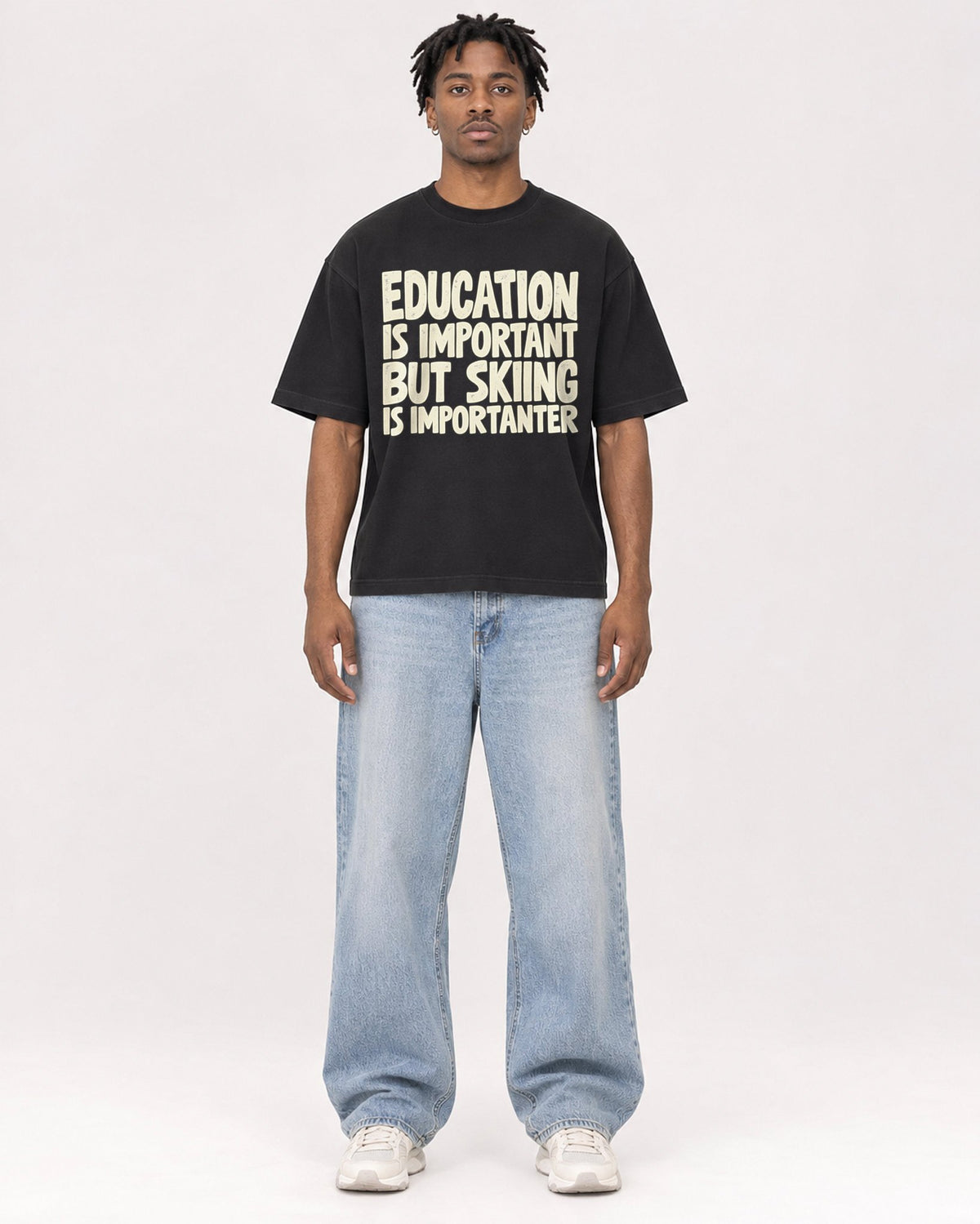 Mockup Boxy Heavyweight Tee Black male full-body 05