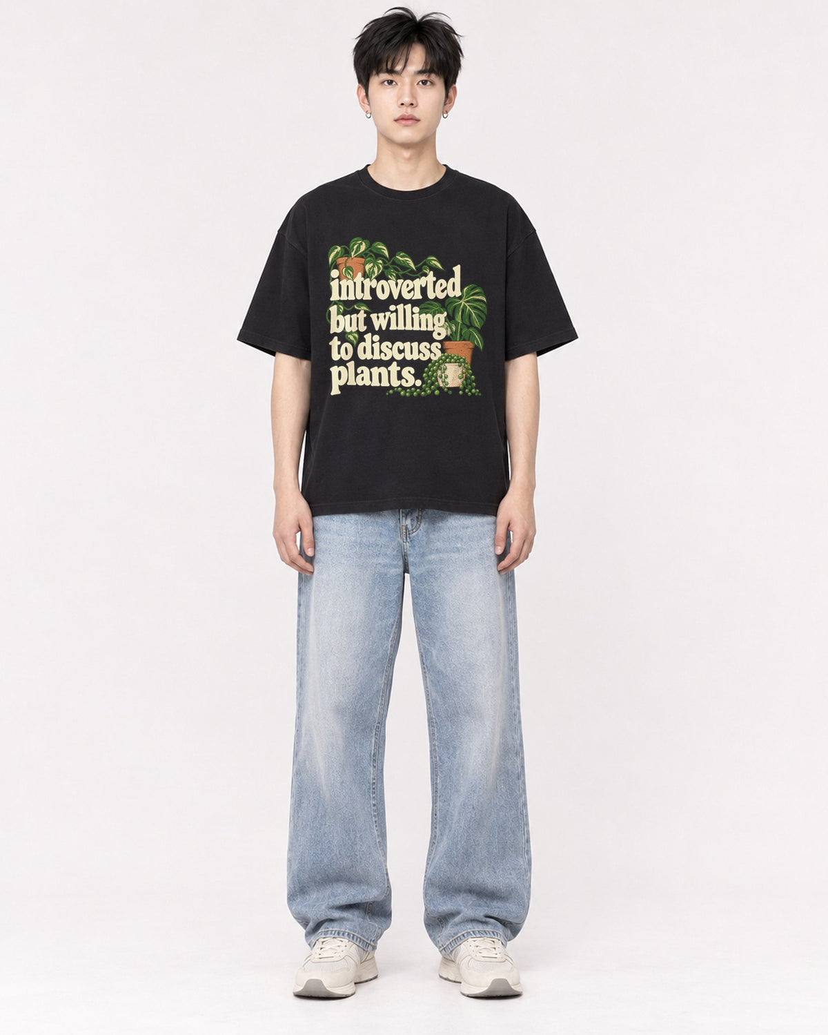 Mockup Boxy Heavyweight Tee Black male full-body 01