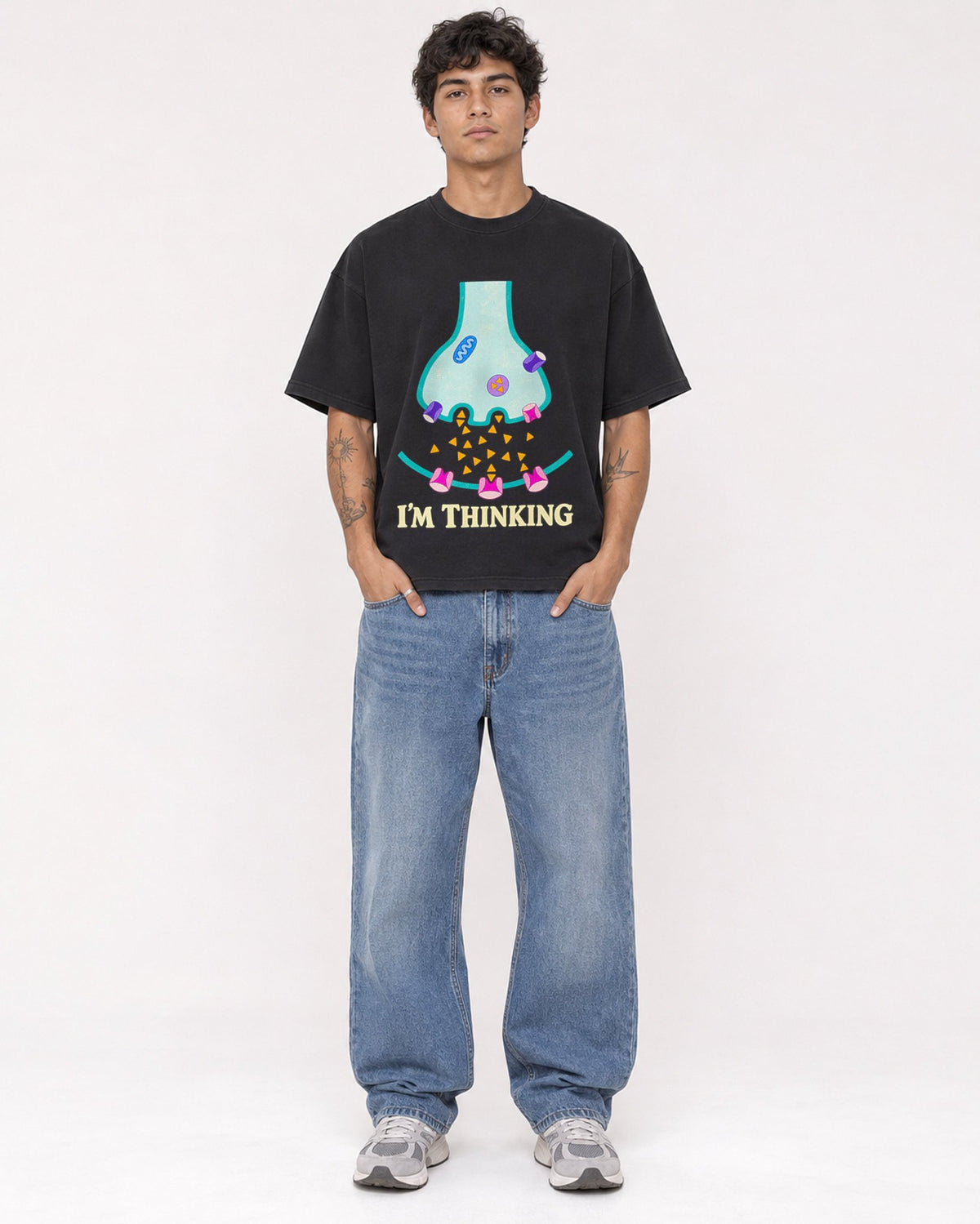 Mockup Boxy Heavyweight Tee Black male full-body 06
