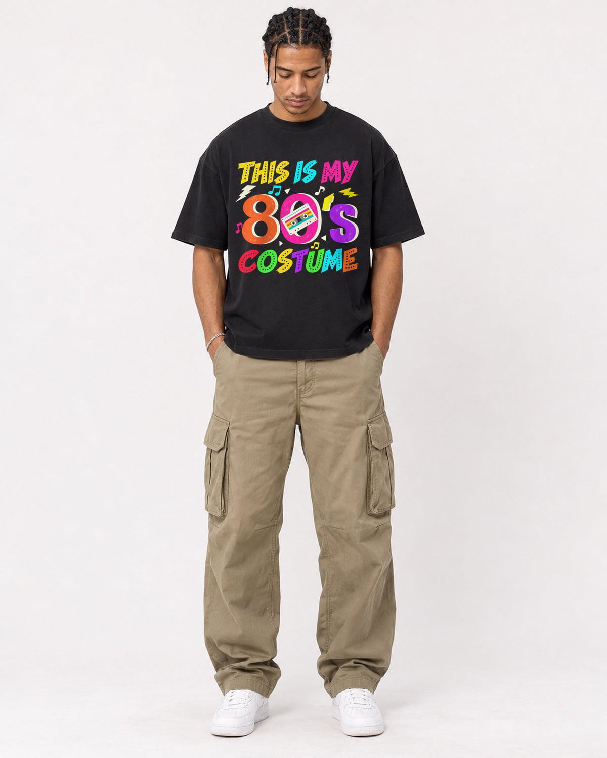 Mockup Boxy Heavyweight Tee Black male full-body 40