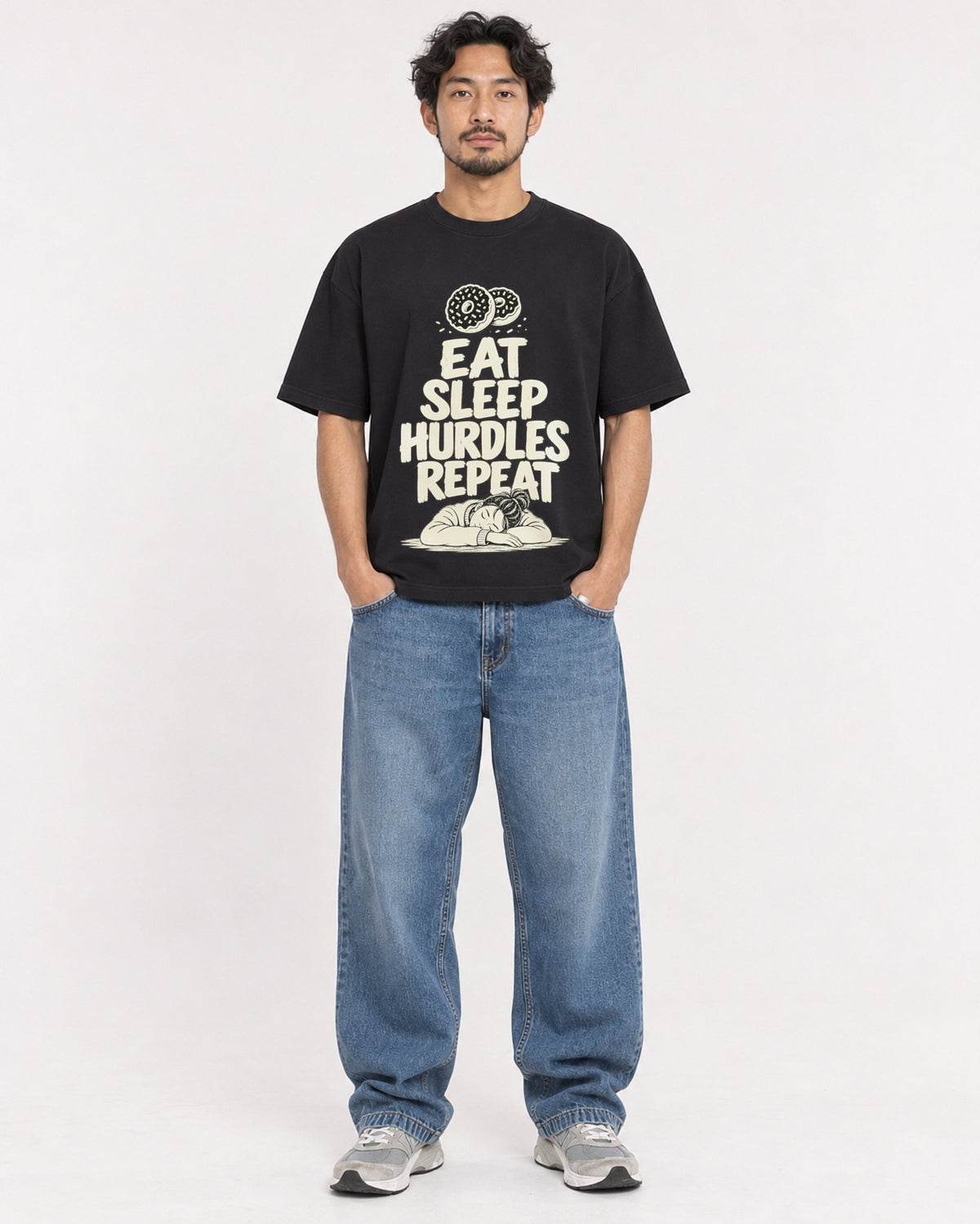 Mockup Boxy Heavyweight Tee Black male full-body 02