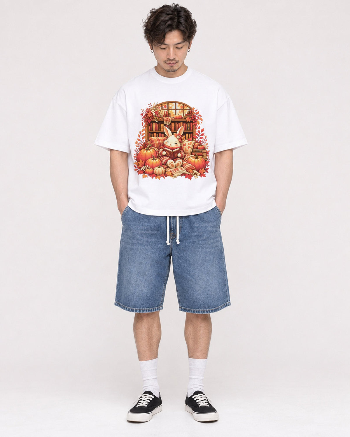 Mockup Boxy Heavyweight Tee White male full-body 03
