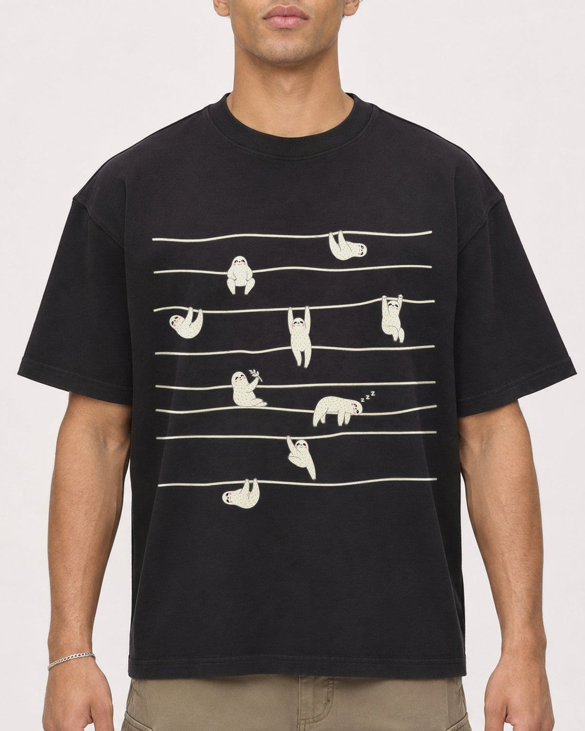 Mockup Boxy Heavyweight Tee Black male close-up 20