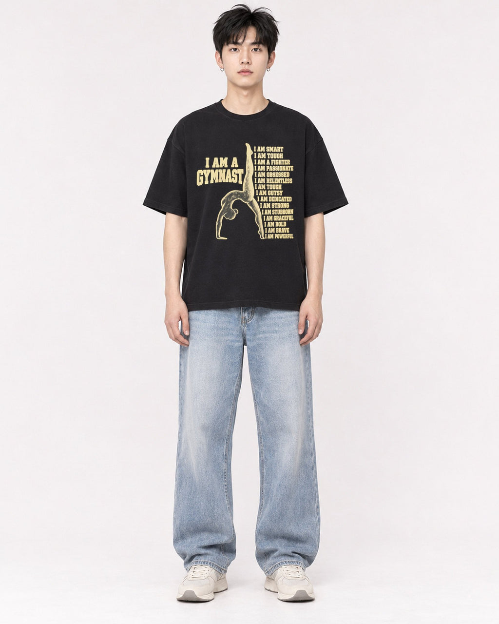 Mockup Boxy Heavyweight Tee Black male full-body 01