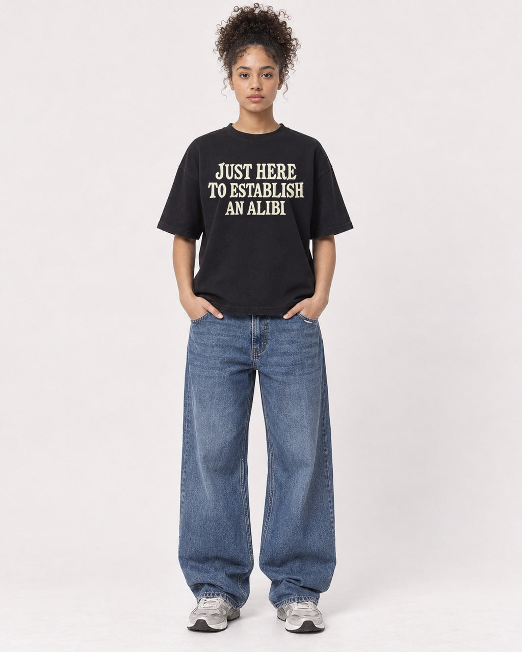 Mockup Boxy Heavyweight Tee Black female full-body 20