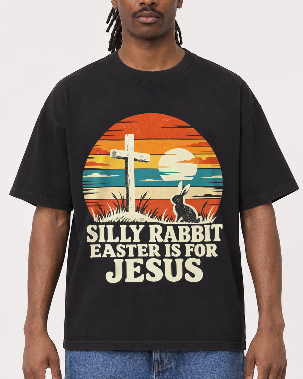 Mockup Boxy Heavyweight Tee Black male close-up 34