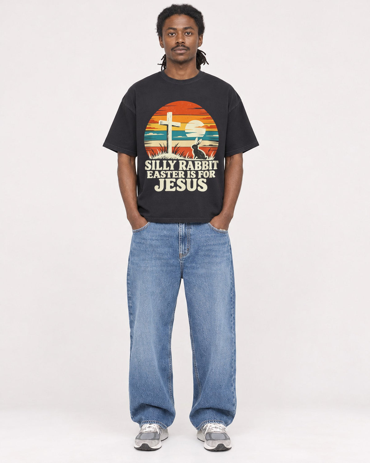 Mockup Boxy Heavyweight Tee Black male full-body 34