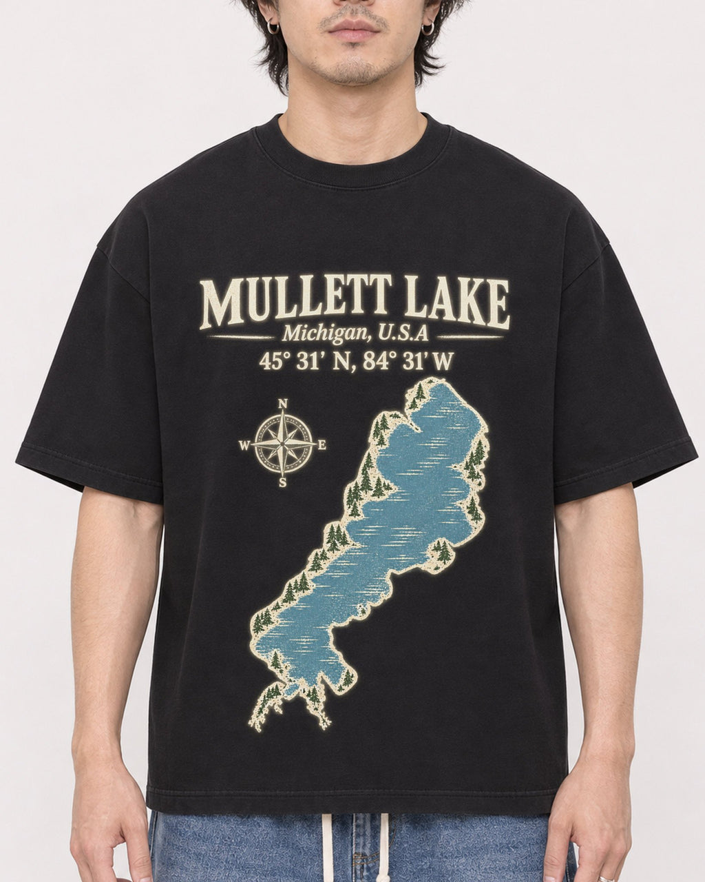 Mockup Boxy Heavyweight Tee Black male close-up 03