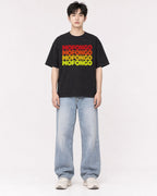 Mockup Boxy Heavyweight Tee Black male full-body 01