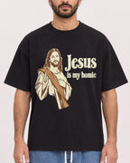Mockup Boxy Heavyweight Tee Black male close-up 27