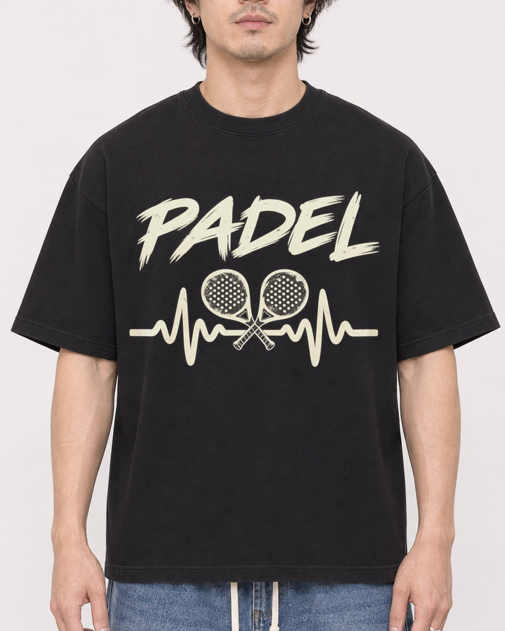 Mockup Boxy Heavyweight Tee Black male close-up 03