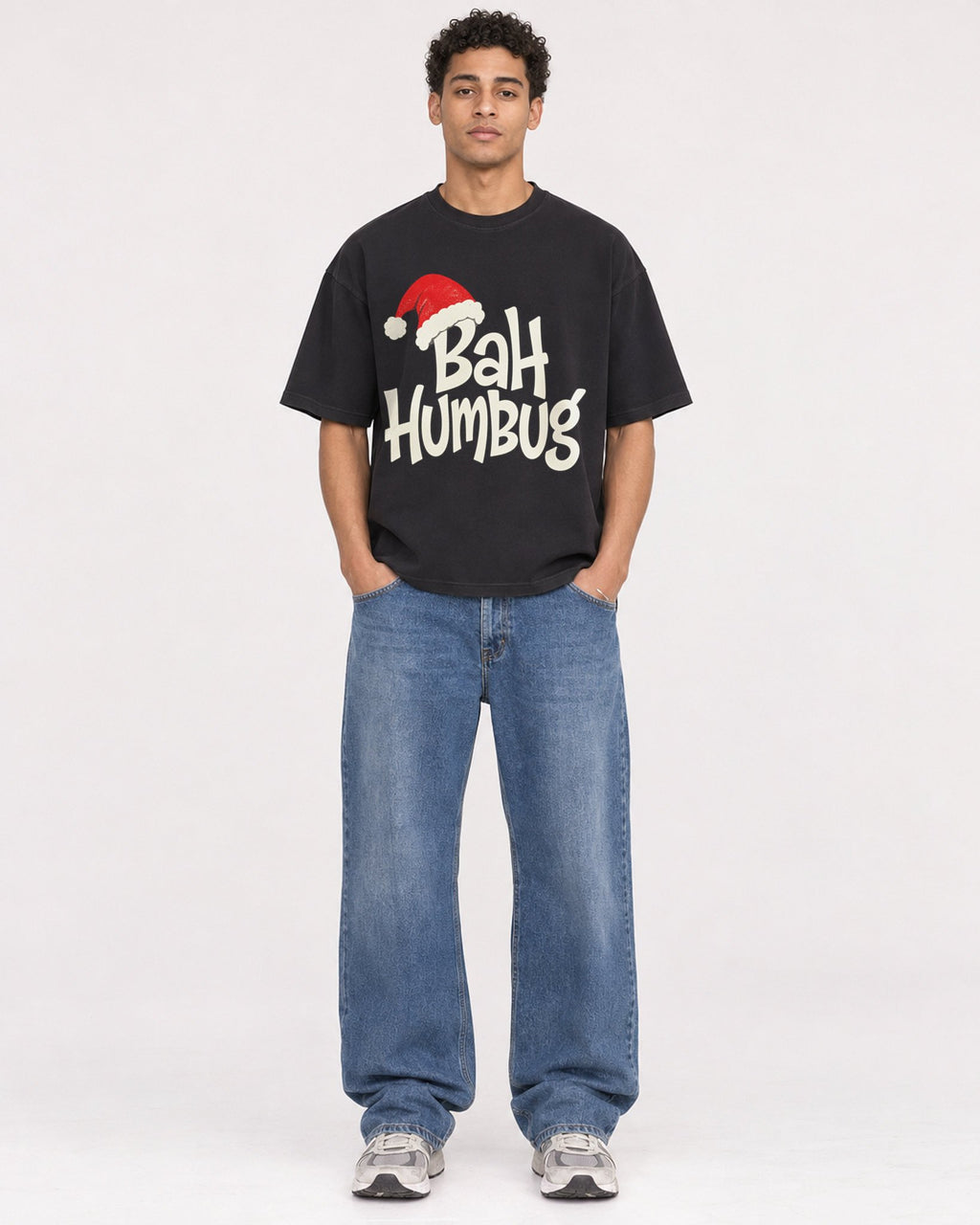 Mockup Boxy Heavyweight Tee Black male full-body 10