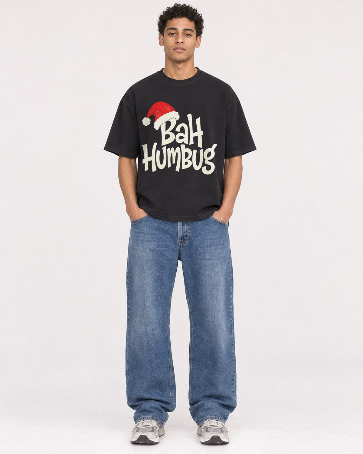Mockup Boxy Heavyweight Tee Black male full-body 10