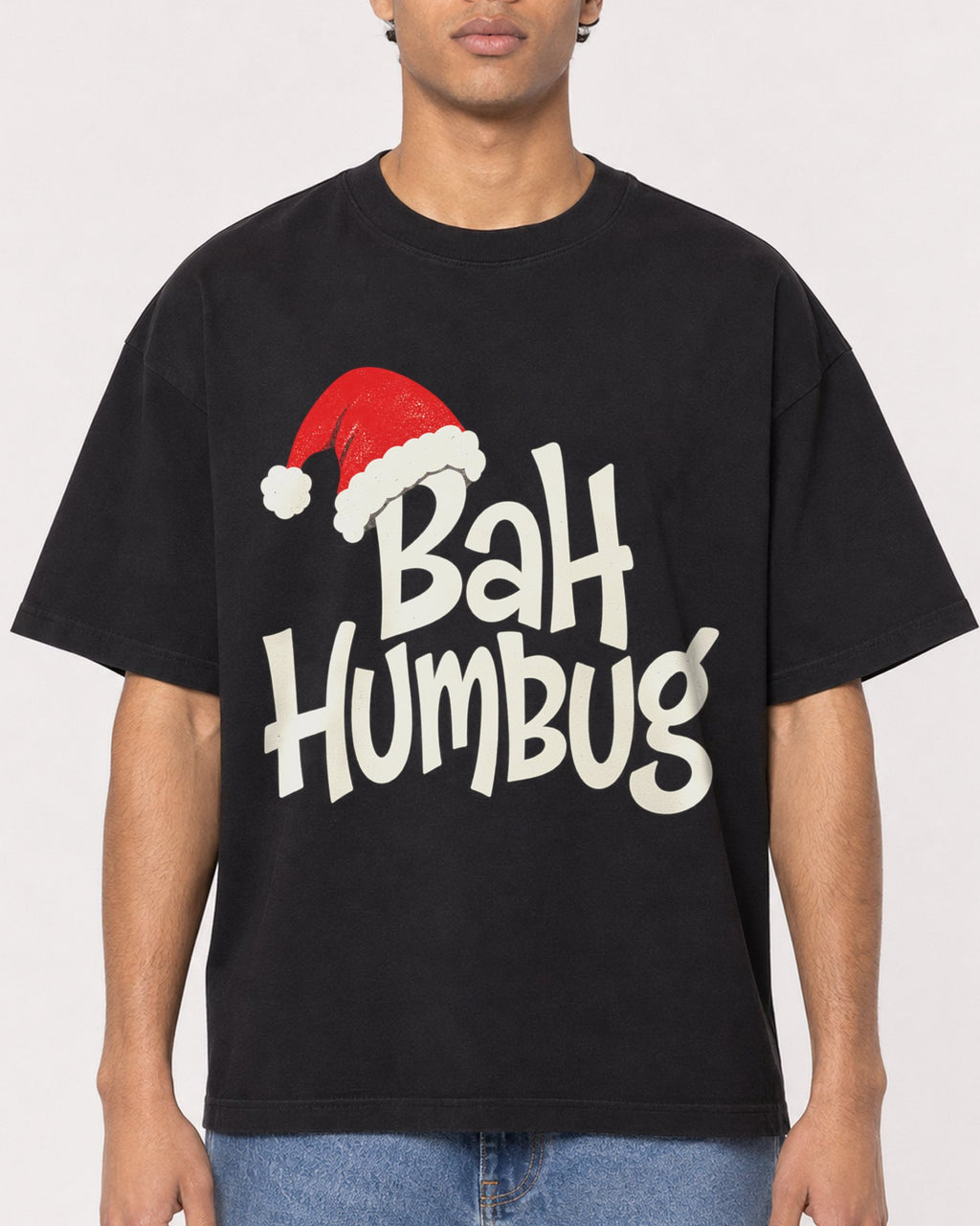 Mockup Boxy Heavyweight Tee Black male close-up 10