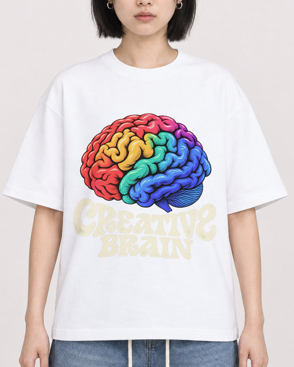 Mockup Boxy Heavyweight Tee White female close-up 11