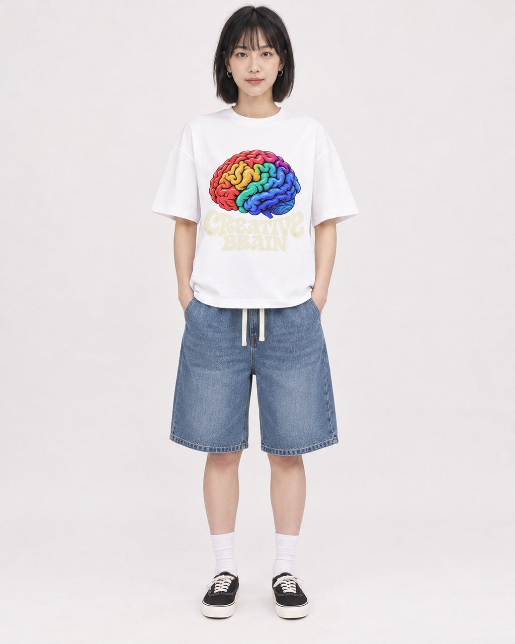 Mockup Boxy Heavyweight Tee White female full-body 11