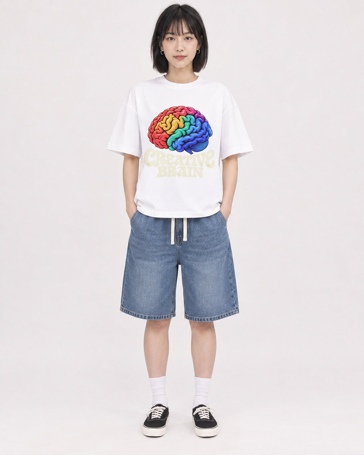 Mockup Boxy Heavyweight Tee White female full-body 11