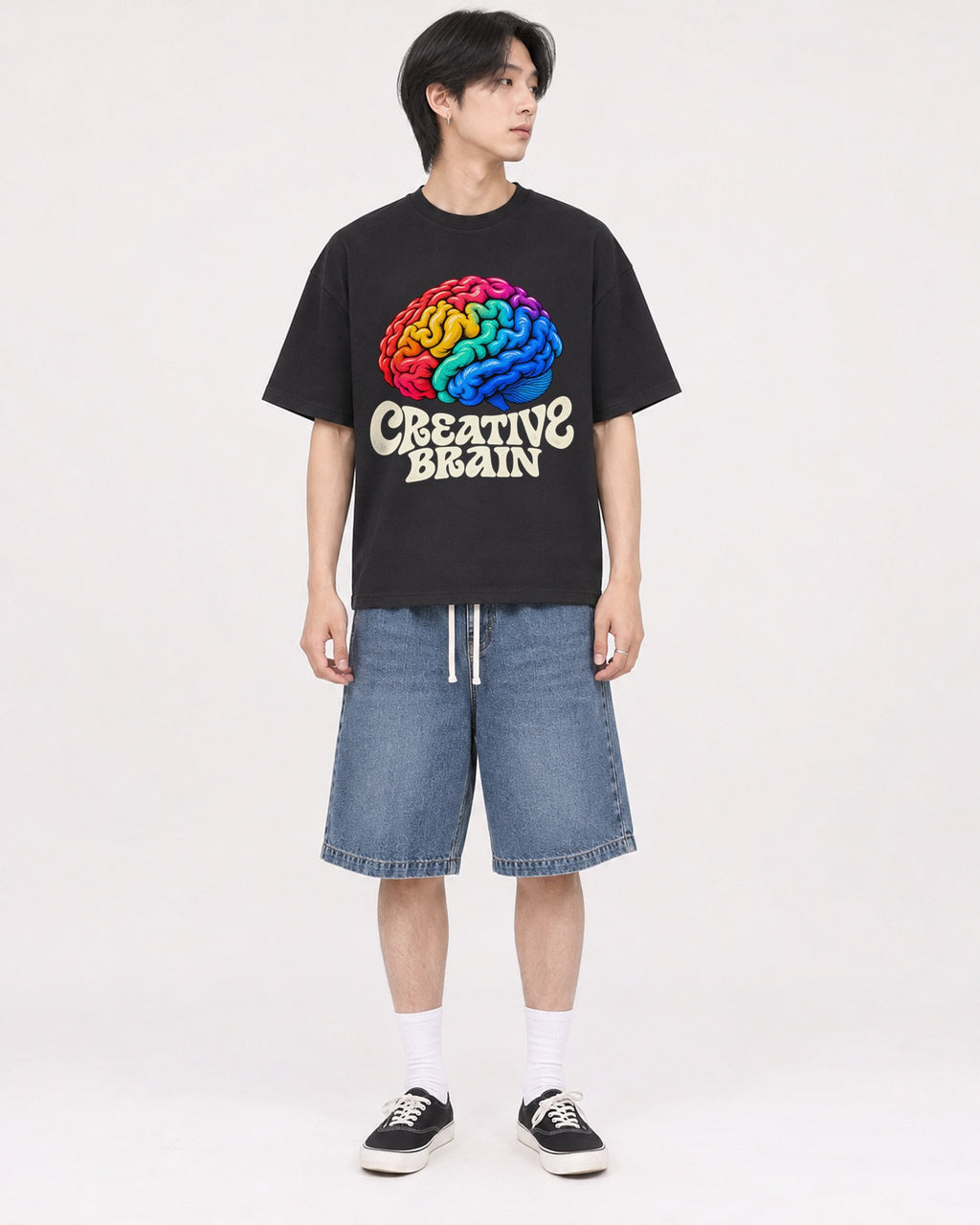 Mockup Boxy Heavyweight Tee Black male full-body 11