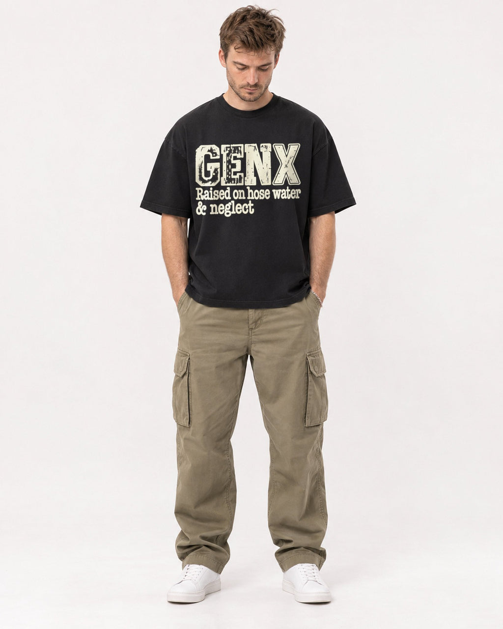 Mockup Boxy Heavyweight Tee Black male full-body 08