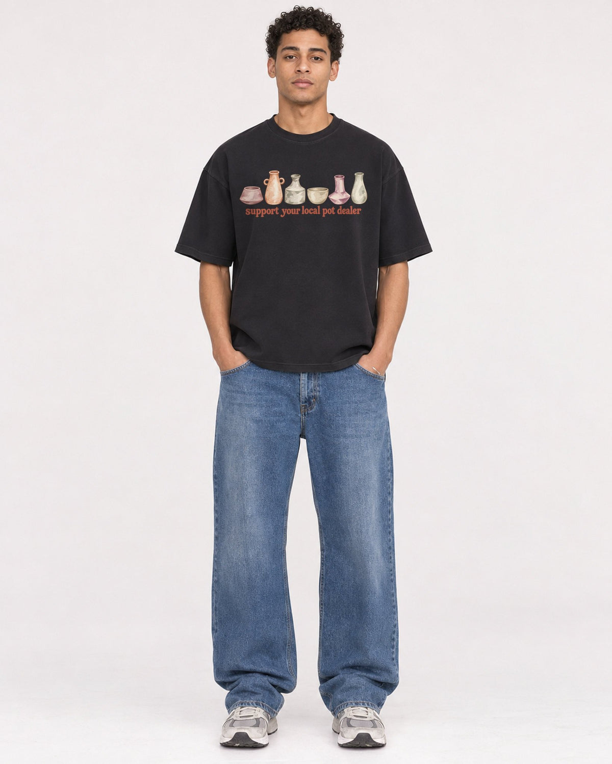 Mockup Boxy Heavyweight Tee Black male full-body 10