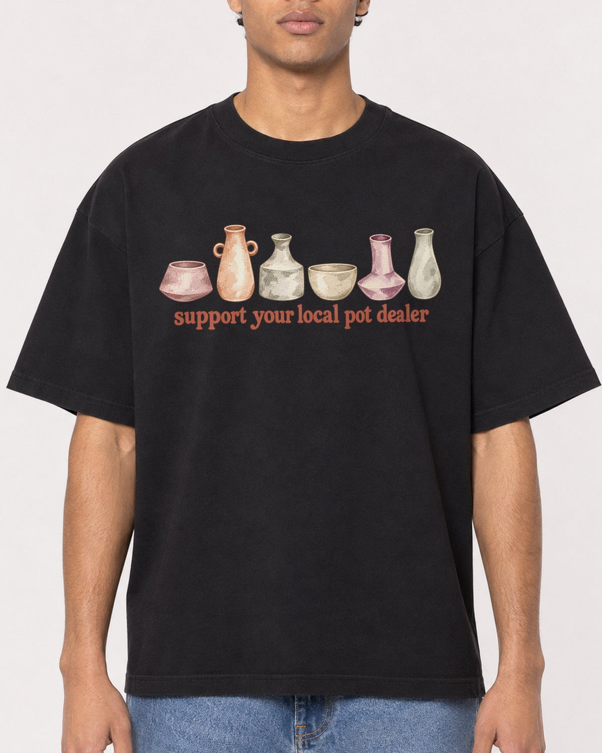 Mockup Boxy Heavyweight Tee Black male close-up 10