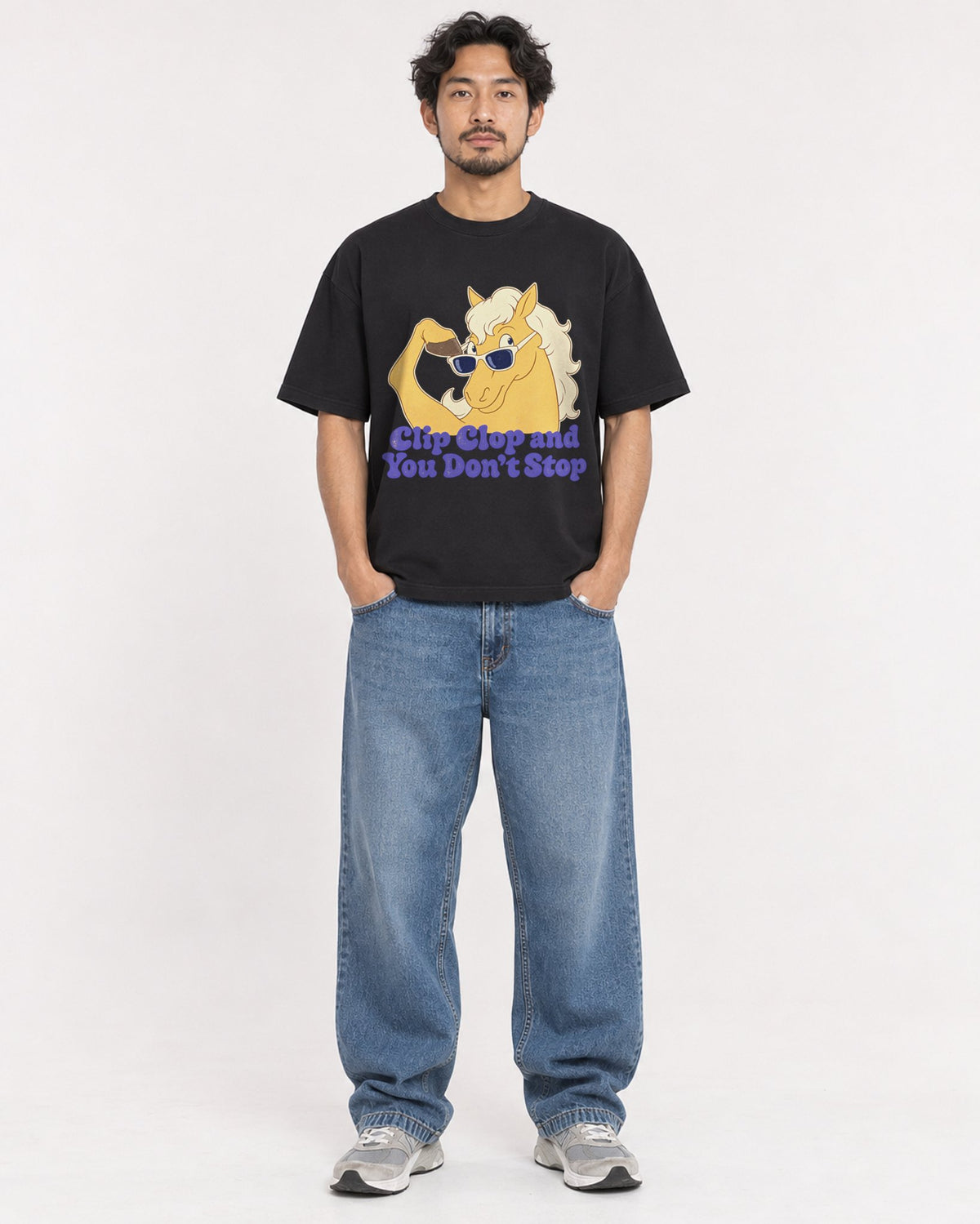 Mockup Boxy Heavyweight Tee Black male full-body 02