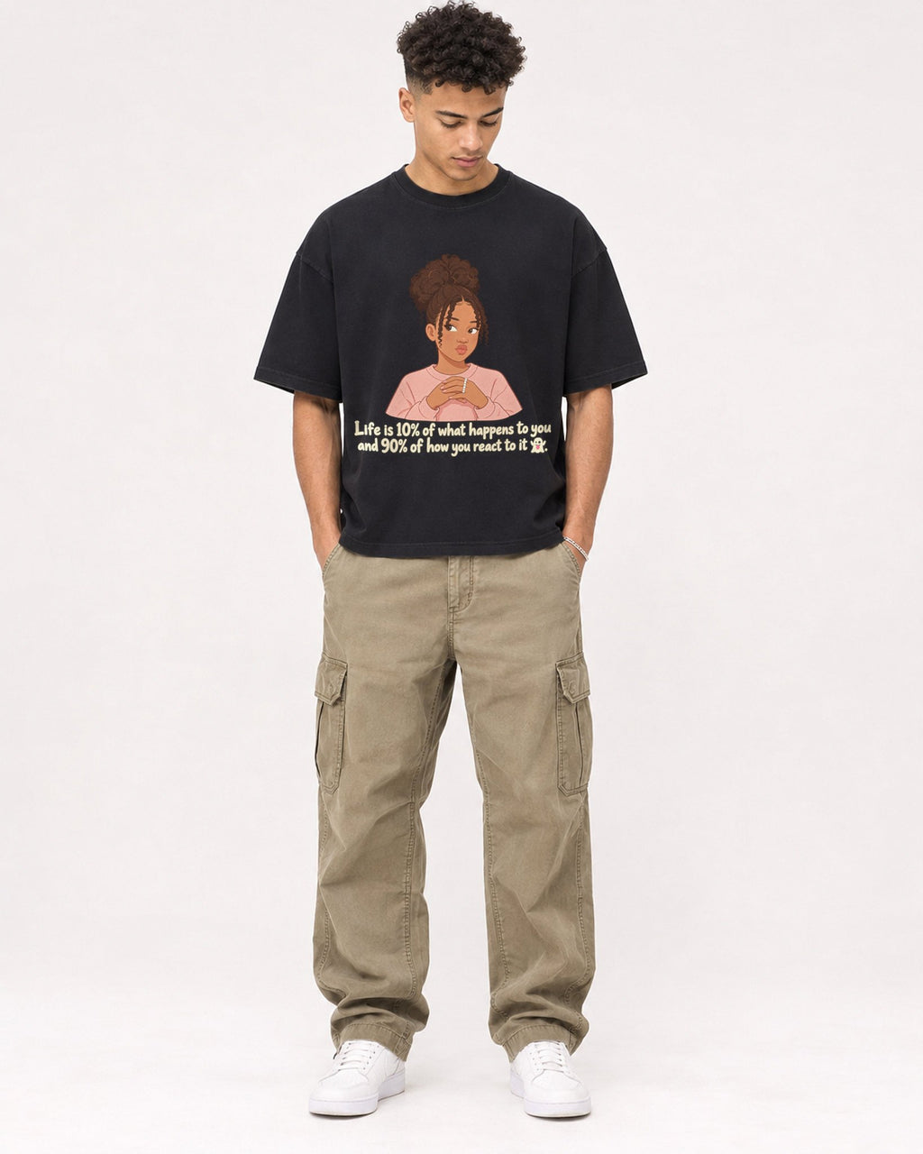 Mockup Boxy Heavyweight Tee Black male full-body 20